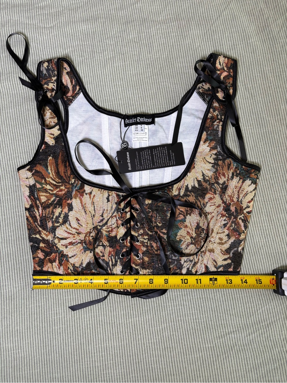 Scarlet Darkness Renaissance Under Bust Corset Top Khaki Floral NWT Size 6 - Picture 14 of 14